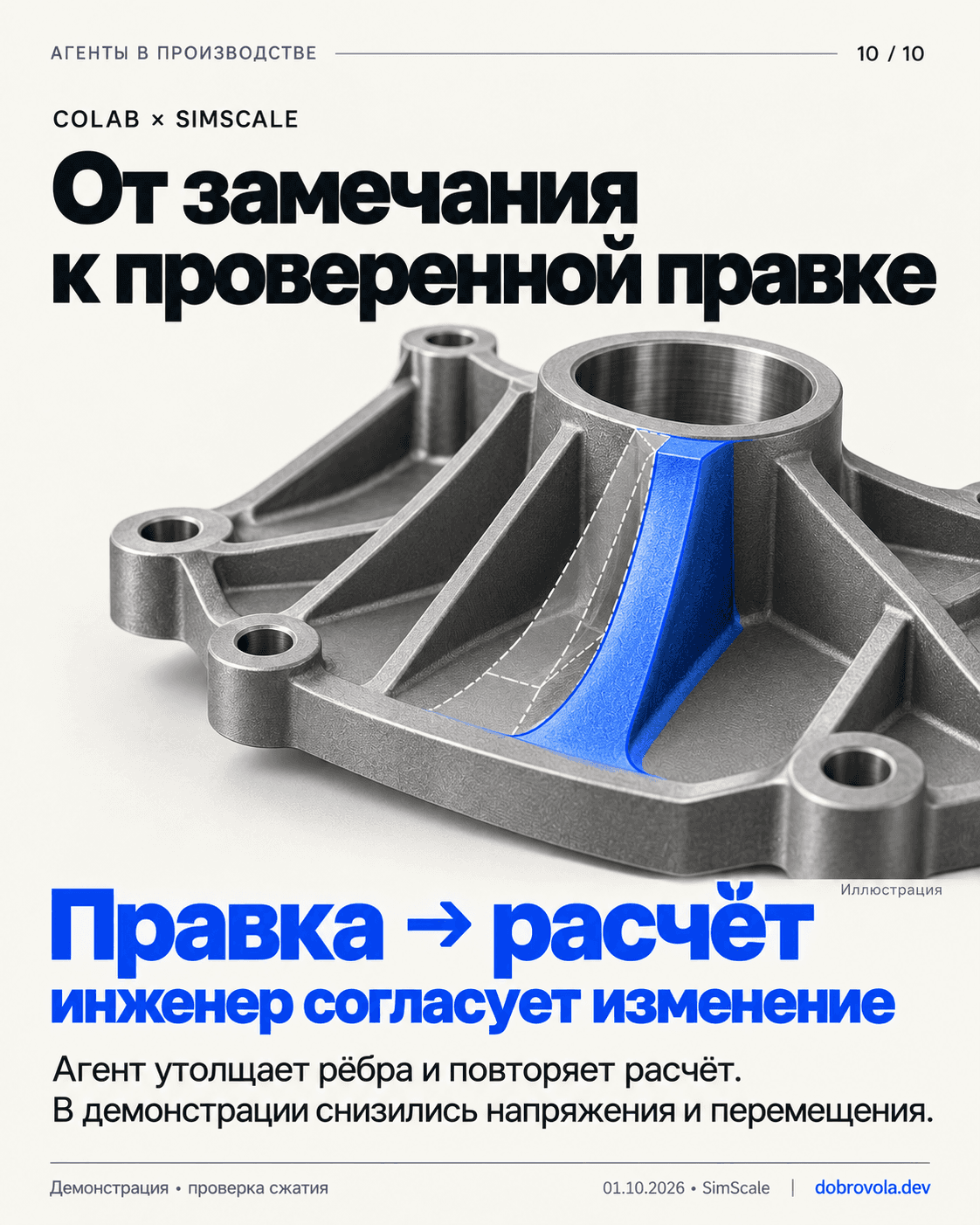 Иллюстрация CoLab и SimScale: ребристая деталь с выделенным утолщённым ребром.